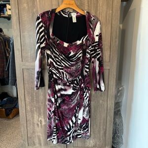 Cache size 10 Bodycon dress Square Neck Side Ruching Black White Purple